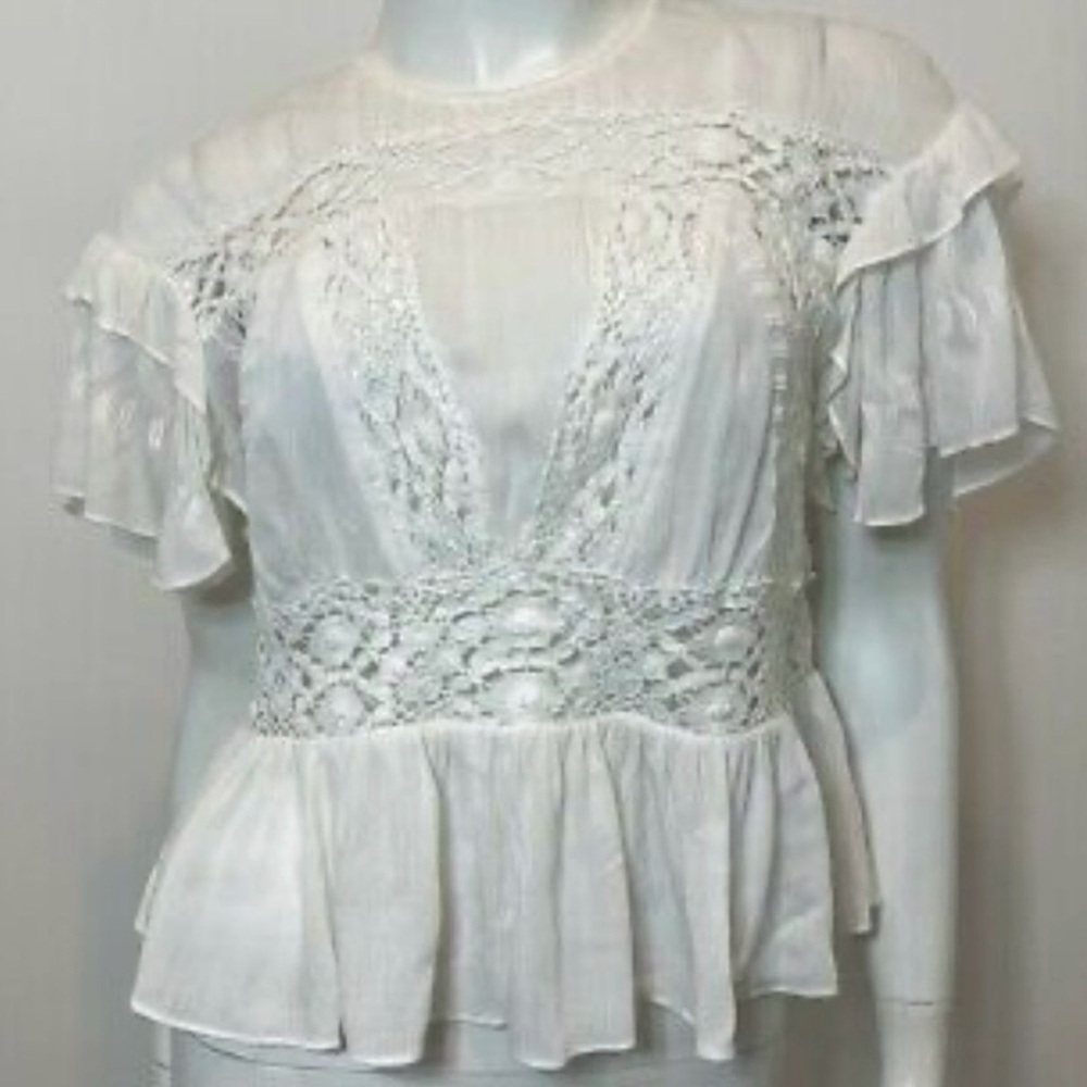 IRO White Lace Peplum Blouse